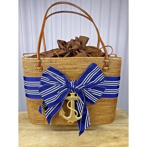 Bosom Buddy Basket Bags Wicker Handbag, Purse, Shoulder Bag, Anchor Bow Nautical